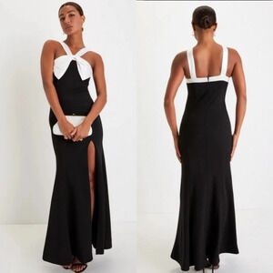 Lulus Luxurious Outlook Black and White Bow Mermaid Maxi Dress Party Prom
